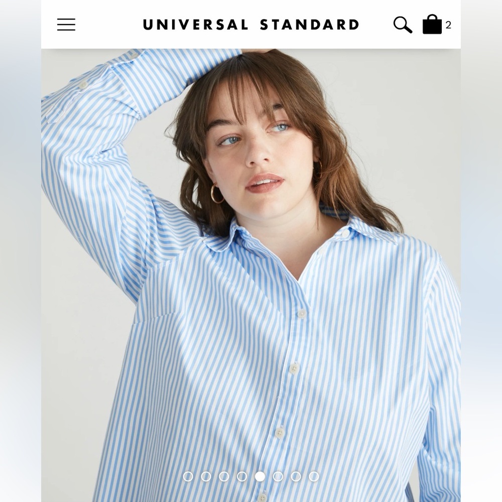 Universal Standard Henning x US Madison Shirt
Blue/White Stripe Size 14-16